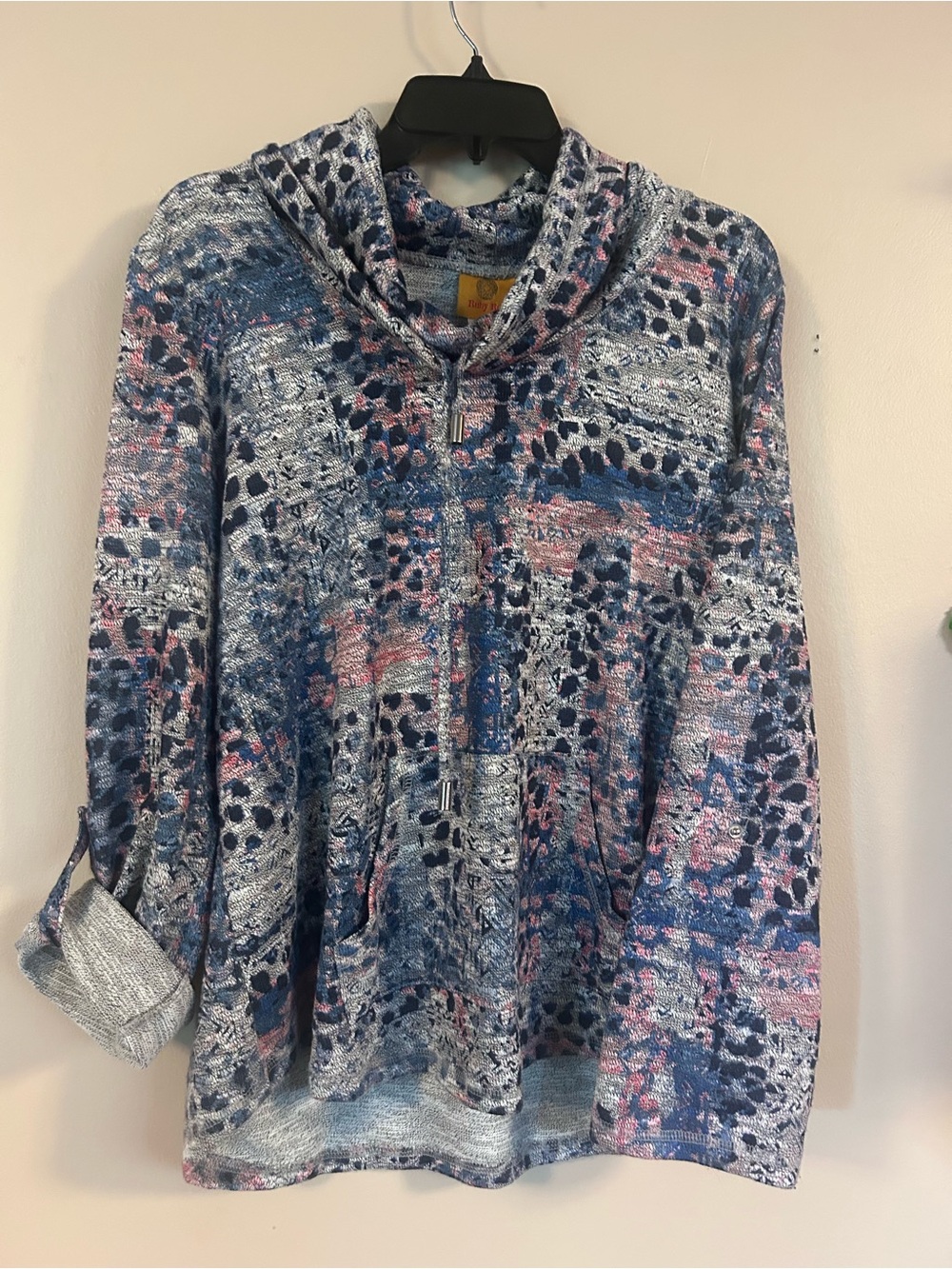 Ruby Rd. Abstract Cowl Zip Pullover - Blue & Pink - Picture 2 of 5